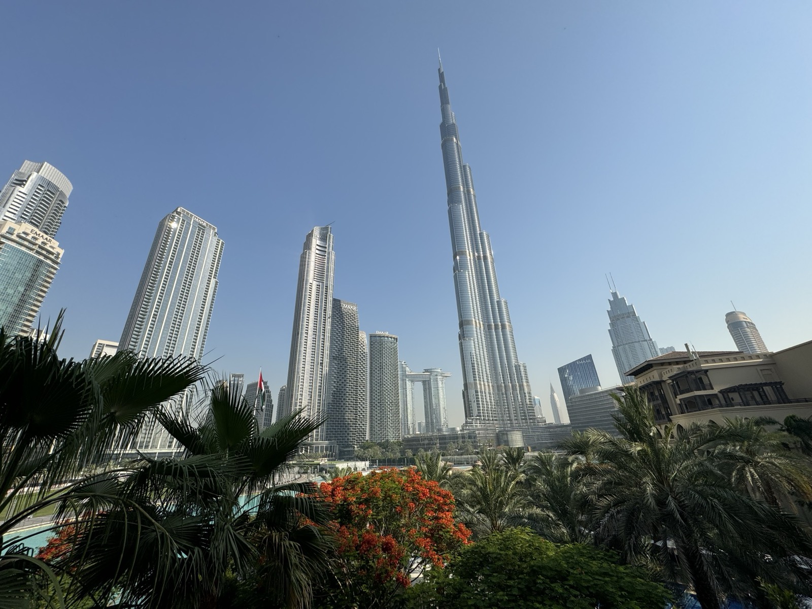 Burj Khalifa and Downtown Dubai skyline in daylight